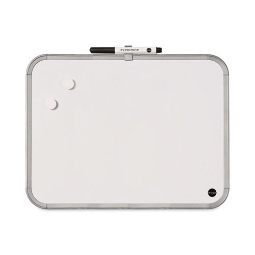 Magnetic Dry Erase Board, 11" x 14", White Surface, White Plastic Frame