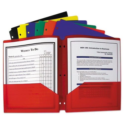 Two-Pocket Heavyweight Poly Portfolio Folder with Three-Hole Punch, Primary Colors, Box of 36