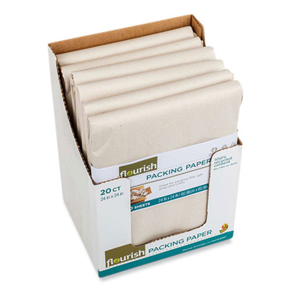 100% Recycled Paper Packing Sheets, 24" x 24", Natural, 20/Pack