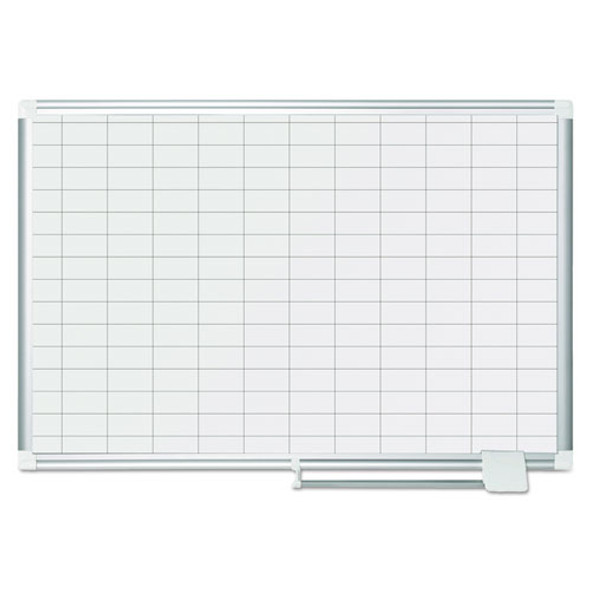 Gridded Magnetic Steel Dry Erase Project Planning Board, 1" x 2" Cells, 36" x 24", White Surface, Satin Aluminum Frame