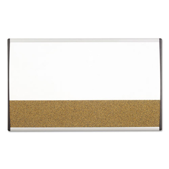 ARC Frame Cubicle Board, Combo Dry Erase/Cork Bulletin, 30" x 18", Tan/White Surface, Satin Aluminum Frame