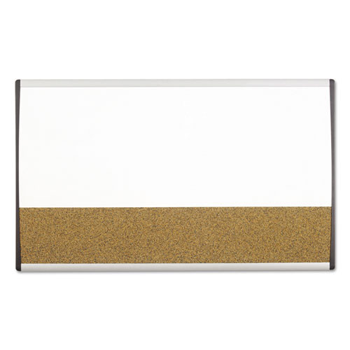 ARC Frame Cubicle Board, Combo Dry Erase/Cork Bulletin, 30" x 18", Tan/White Surface, Satin Aluminum Frame