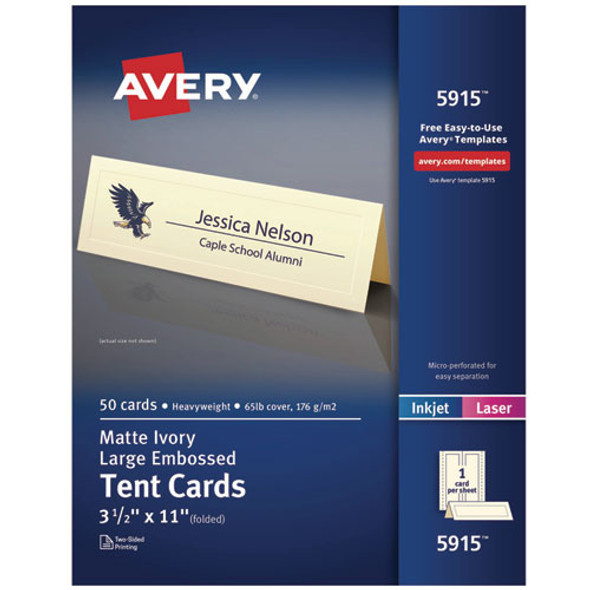 Large Embossed Tent Card, Ivory, 11 x 3.5,, 1 Card/Sheet, 50 Sheets/Pack