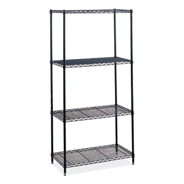 Industrial Wire Shelving, Four-Shelf, 36w x 24d x 72h, Black
