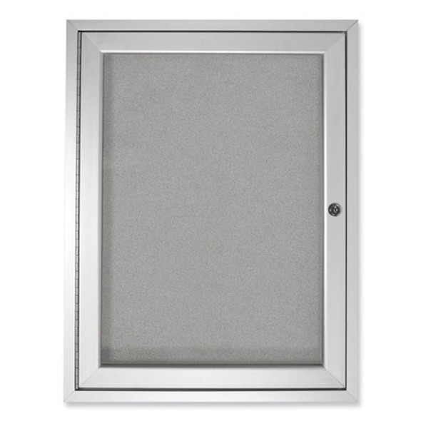 1 Door Enclosed Vinyl Bulletin Board with Satin Frame, 18" x 24", Silver Surface, Satin Aluminum Frame