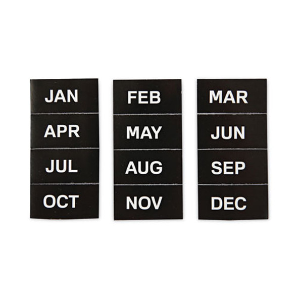 Heavy-Duty Board Magnet Labels, Months of the Year (January-December), 1" Tall, White Characters, Black Background, 12/Pack