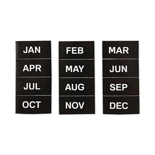 Heavy-Duty Board Magnet Labels, Months of the Year (January-December), 1" Tall, White Characters, Black Background, 12/Pack