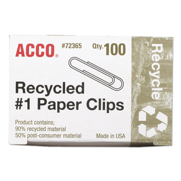 Recycled Paper Clips, #1, Smooth, Silver, 100 Clips/Box, 10 Boxes/Pack Recycled Paper Clips, #1, Smooth, Silver, 100 Clips/Box, 10 Boxes/Pack
