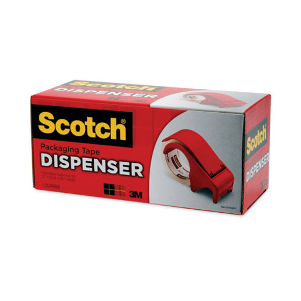 Compact and Quick Loading Dispenser for Box Sealing Tape, 3" Core, For Rolls Up to 2" x 60 yds, Red Compact and Quick Loading Dispenser for Box Sealing Tape, 3" Core, For Rolls Up to 2" x 60 yds, Red