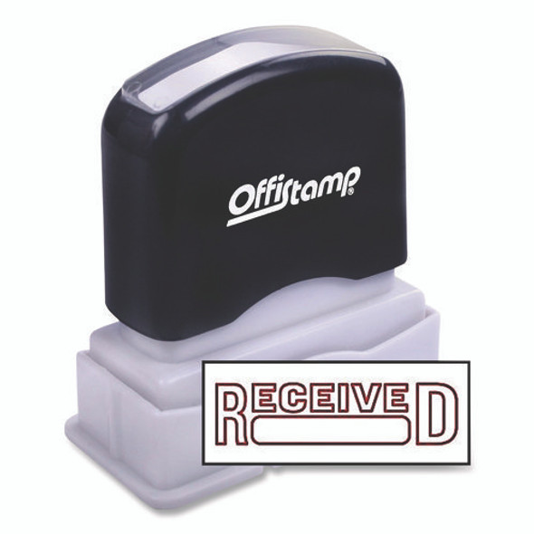 Pre-Inked Message Stamp with Blank Date Box, RECEIVED, 1.63" x 0.38", Red Ink