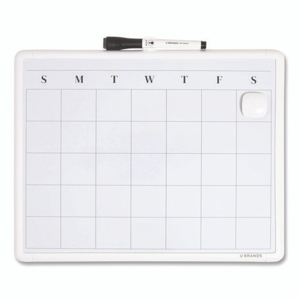 Magnetic Dry Erase Monthly Calendar, 14" x 11", White Surface, White Plastic Frame