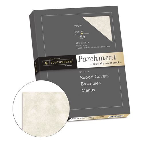 Parchment Specialty Paper, 65 lb Cover Weight, 8.5 x 11, Ivory, 100/Box