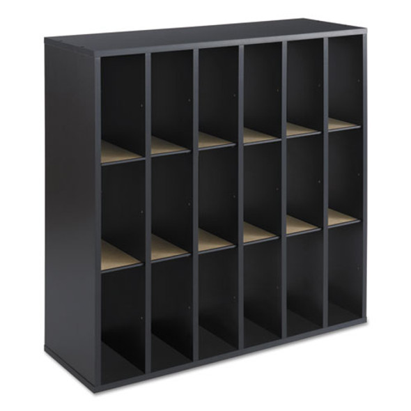 Wood Mail Sorter with Adjustable Dividers, Stackable, 18 Compartments, 33.75 x 12 x 32.75, Black
