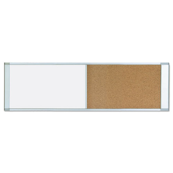 Cubicle Workstation Dry Erase Board, Combo Magnetic Dry Erase/Bulletin, 48" x 18", Tan/White Surface, Satin Aluminum Frame