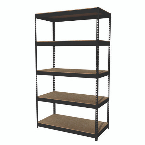 Steel Shelving Unit with Particleboard Shelves, Five-Shelf, 48w x 24d x 84h, Steel, Black