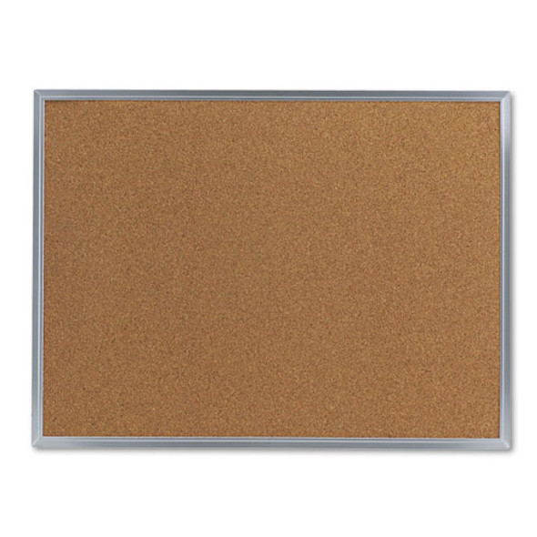 Cork Bulletin Board, 24" x 18", Tan Surface, Satin Aluminum Frame