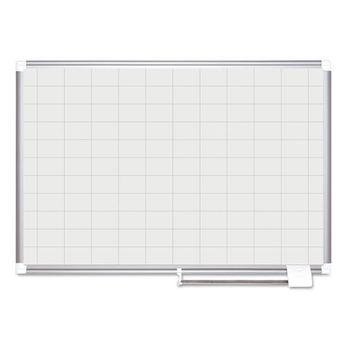 Gridded Magnetic Steel Dry Erase Project Planning Board, 2" x 3" Cells, 48" x 36", White Surface, Satin Aluminum Frame