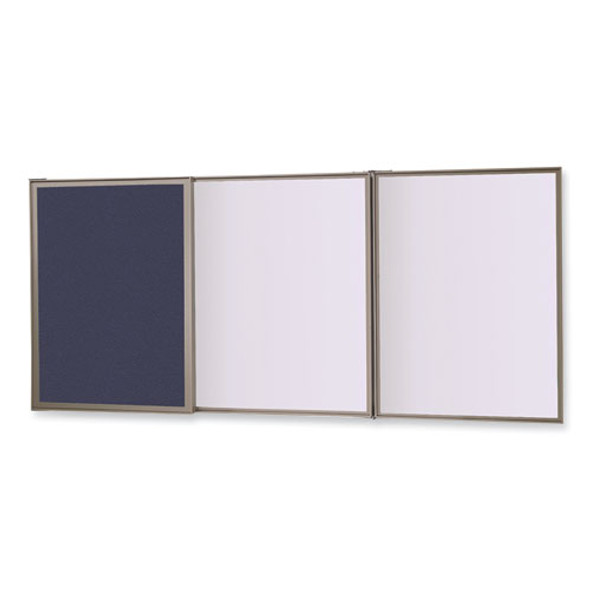 VisuALL PC Whiteboard Cabinet with Fabric Bulletin Board Exterior Doors, 36" x 24", Blue/White Surface, Satin Aluminum Frame