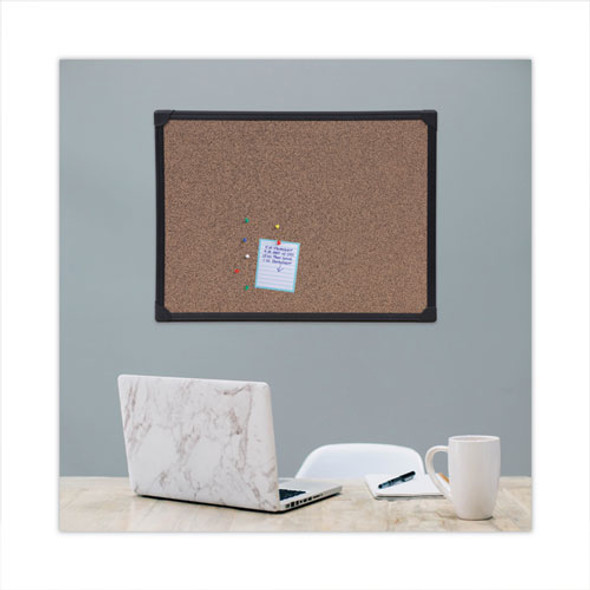 Tech Cork Board, 24" x 18", Brown Surface, Black Aluminum Frame