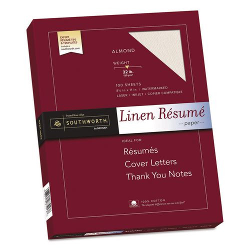 100% Cotton Premium Weight Linen Resume Paper, 32 lb Bond Weight, 8.5 x 11, Almond, 100/Pack