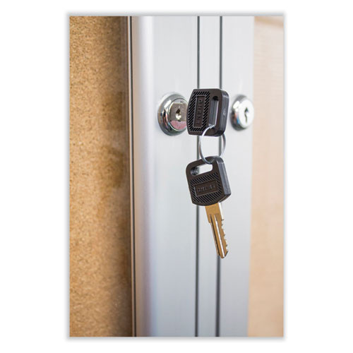 1 Door Enclosed Natural Cork Bulletin Board with Satin Frame, 18" x 24", Tan Surface, Satin Aluminum Frame