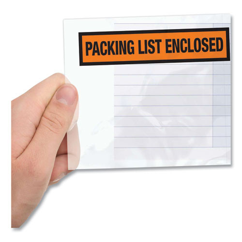 Packing List Envelopes, Top-Print Front: Packing List/Invoice Enclosed, 4.5 x 5.5, Clear/Orange, 500/Box