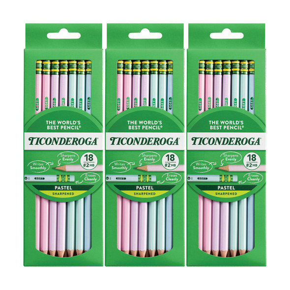 Wooden Pencil Pastel, Sharpened, 18 Per Pack, 3 Packs