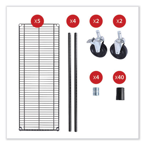 5-Shelf Wire Shelving Kit with Casters and Shelf Liners, 48w x 18d x 72h, Black Anthracite 5-Shelf Wire Shelving Kit with Casters and Shelf Liners, 48w x 18d x 72h, Black Anthracite