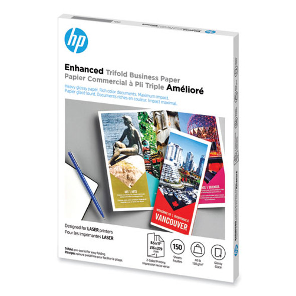 Laser Glossy Tri-Fold Brochure Paper, 97 Bright, 40 lb Bond Weight, 8.5 x 11, White, 150/Pack