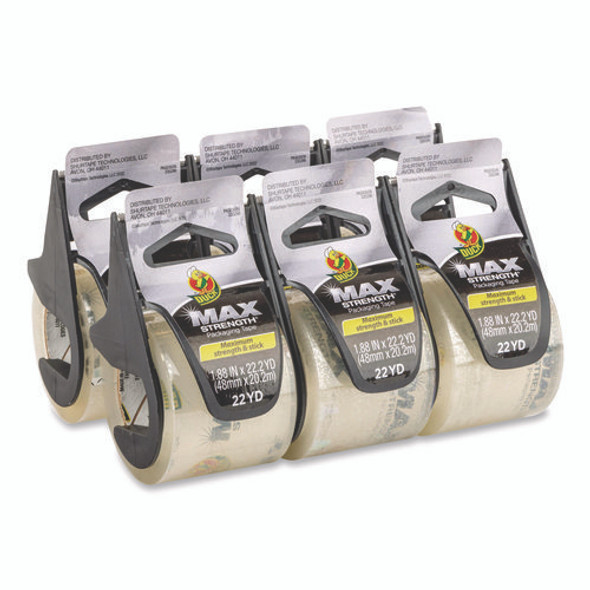 MAX Packaging Tape with Dispenser, 1.5" Core, 1.88 x 22 yds, Crystal Clear, 6/Pack