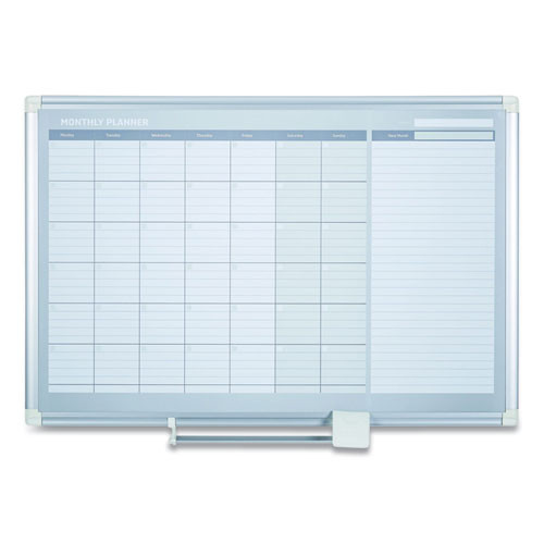 Magnetic Dry Erase Calendar Board, Monthly Planning/Scheduling, 48" x 36", White Surface, Satin Aluminum Frame