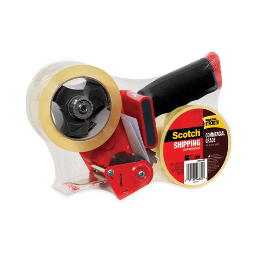 Packaging Tape Dispenser with Two Rolls of Tape, 3" Core, For Rolls Up to 0.75" x 60 yds, Red