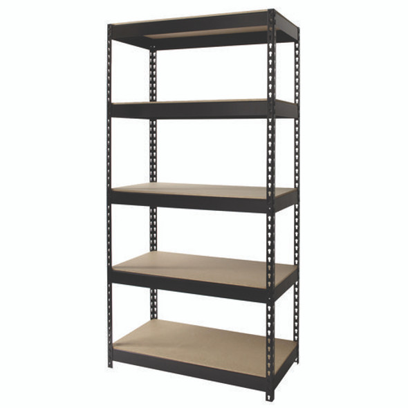 Steel Shelving Unit with Particleboard Shelves, Five-Shelf, 36w x 18d x 72h, Steel, Black