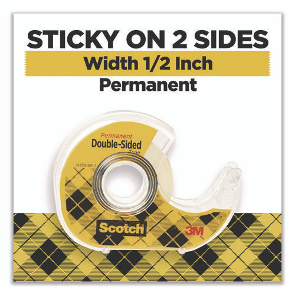 Double-Sided Permanent Tape in Handheld Dispenser, 1" Core, 0.5" x 500", 6/Pack