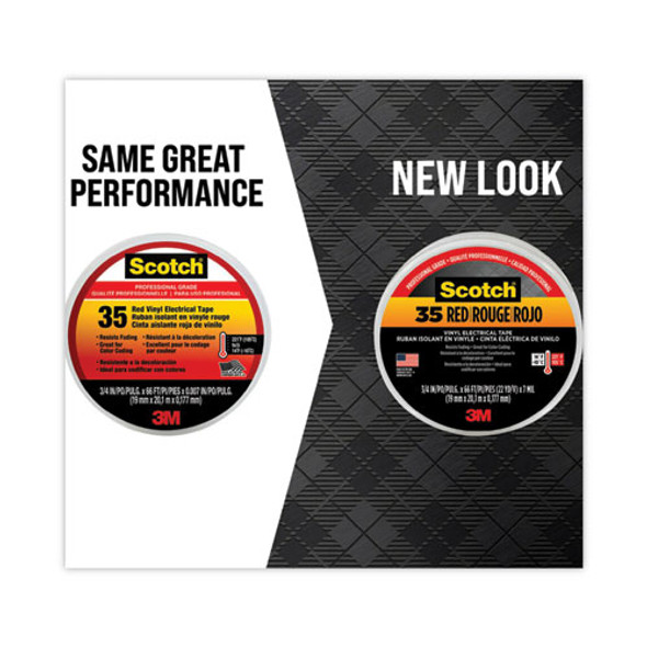 Scotch 35 Vinyl Electrical Color Coding Tape, 3" Core, 0.75" x 66 ft, Red