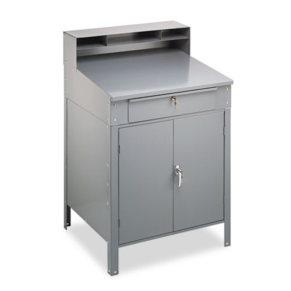 Steel Cabinet Shop Desk, 34.5" x 29" x 53", Medium Gray