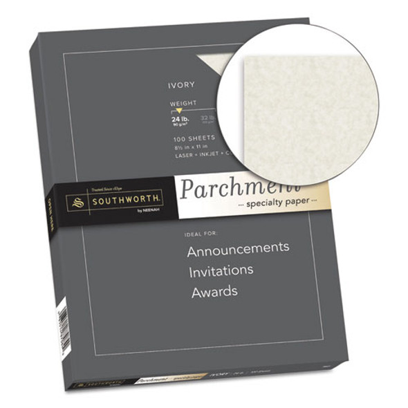 Parchment Specialty Paper, 24 lb Bond Weight, 8.5 x 11, Ivory, 100/Pack