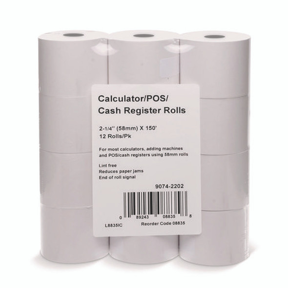 Impact Bond Paper Rolls, 2.25" x 150 ft, White, 12/Pack