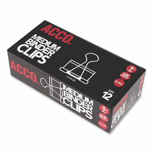 Binder Clips, Medium, Black/Silver, Dozen