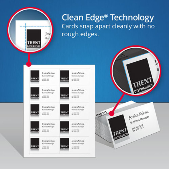 Clean Edge Business Cards, Laser, 2 x 3.5, White, 400 Cards, 10 Cards/Sheet, 40 Sheets/Box