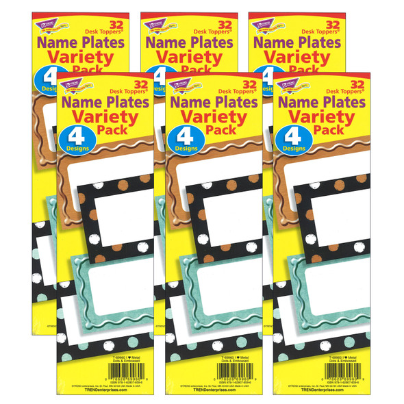 I ♥ Metal™ Dots & Embossed Desk Toppers® Name Plates Variety Pack, 32 Per Pack, 6 Packs