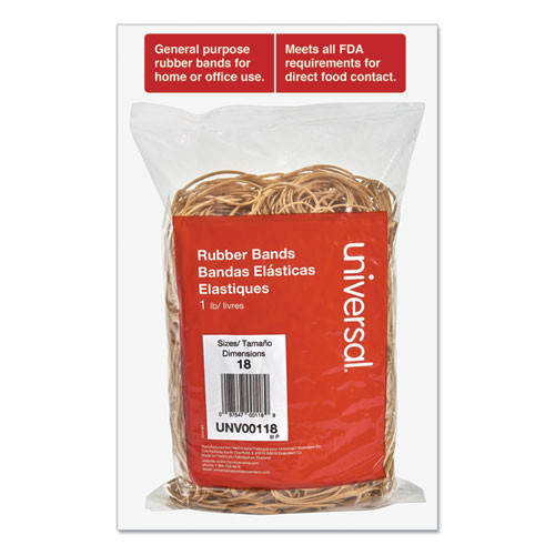 Rubber Bands, Size 18, 0.04" Gauge, Beige, 1 lb Box, 1,600/Pack