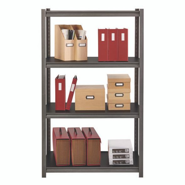 Steel Shelving Unit with Laminate Shelves, Four-Shelf, 36w x 18d x 60h, Steel, Black/Gun Metal Gray