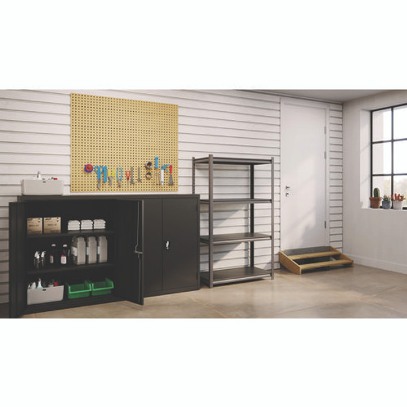 Steel Shelving Unit with Laminate Shelves, Four-Shelf, 36w x 18d x 60h, Steel, Black/Gun Metal Gray