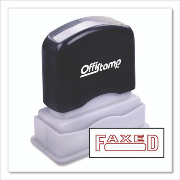 Pre-Inked Message Stamp with Blank Date Box, FAXED, 1.63" x 0.38", Red Ink