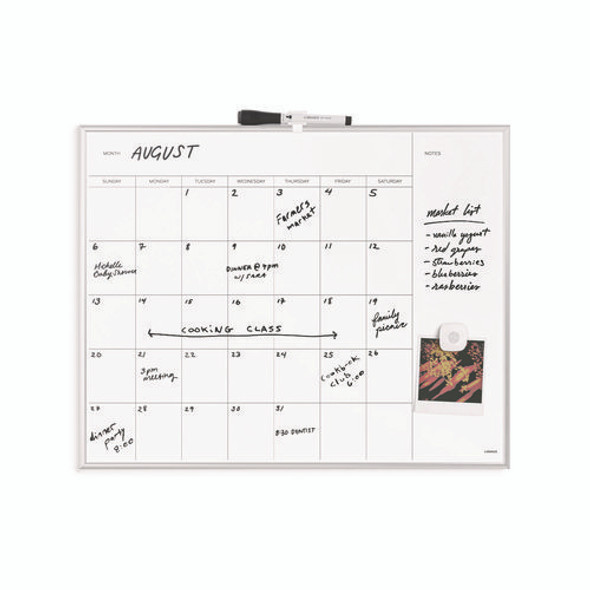 Magnetic Dry Erase Board, Monthly Planning/Scheduling Calendar, 20" x 16", White Surface, Satin Aluminum Frame