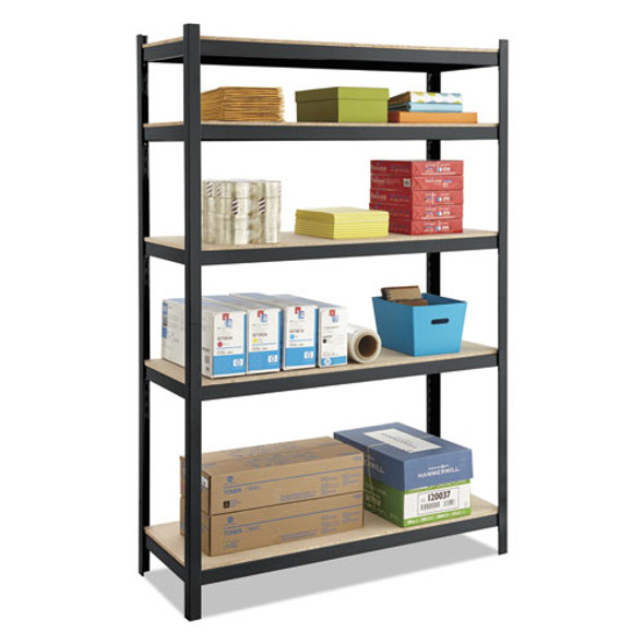Boltless Steel/Particleboard Shelving, Five-Shelf, 48w x 18d x 72h, Black