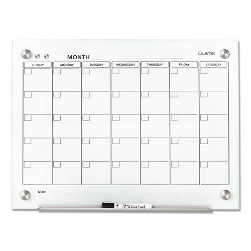 Infinity Magnetic Glass Calendar Board, Monthly Planning/Scheduling, 24" x 18", White Surface