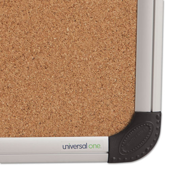 Cork Board with Aluminum Frame, 24" x 18", Tan Surface, Satin Aluminum Frame