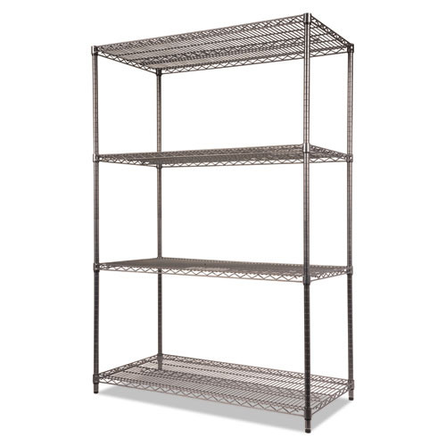 Wire Shelving Starter Kit, Four-Shelf, 48w x 24d x 72h, Black Anthracite